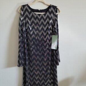 NWT - JH Evenings Black/Silver Sequin Stretch Cocktail dress Size 6